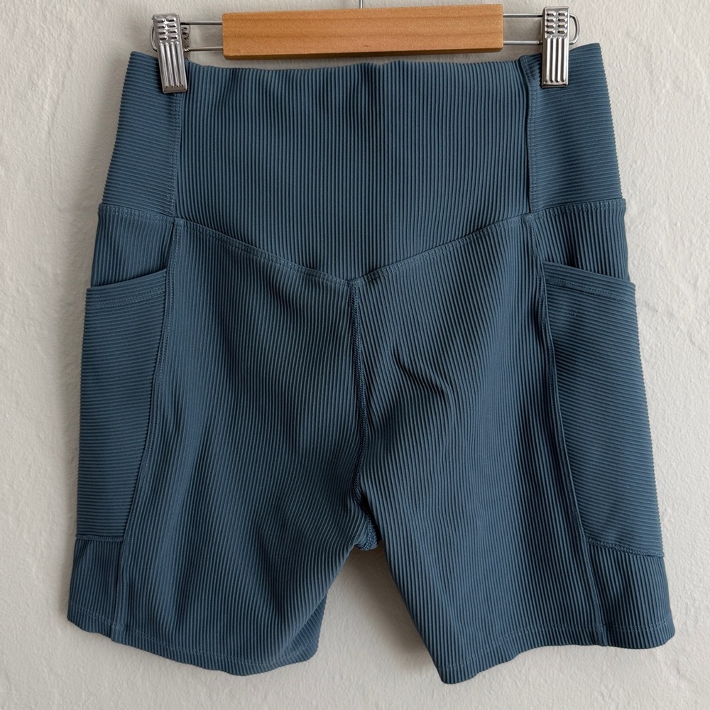 Blue Ribbed Bike Shorts - Picture 3 of 5